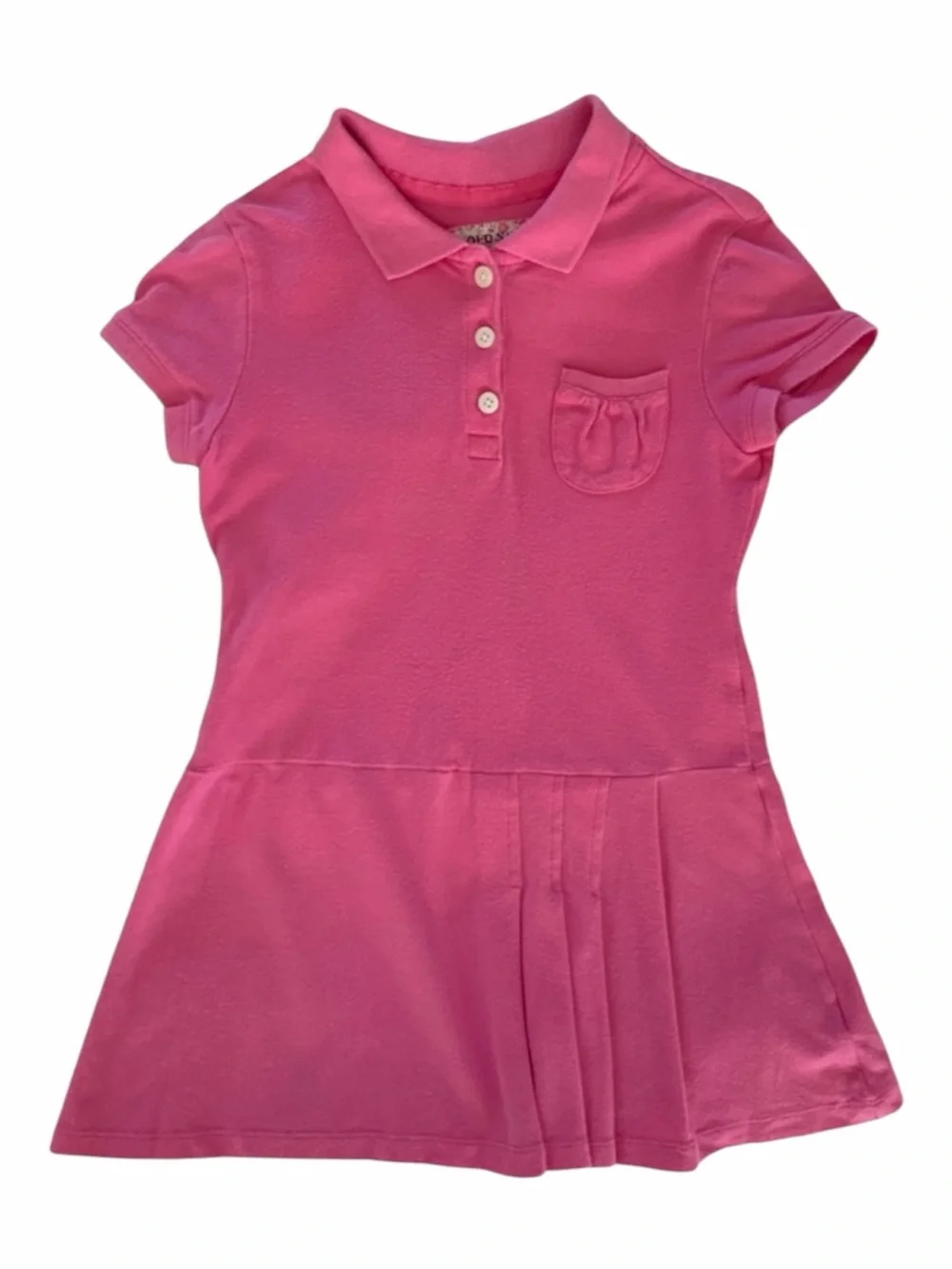 Old Navy Polo Shirt Dress Girls Size Small Pink Drop Waist Pleats Short Sleeves